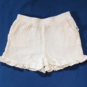 Rabbit + Bear Cream Ruffle-Hem Cotton Shorts with Elastic Waist